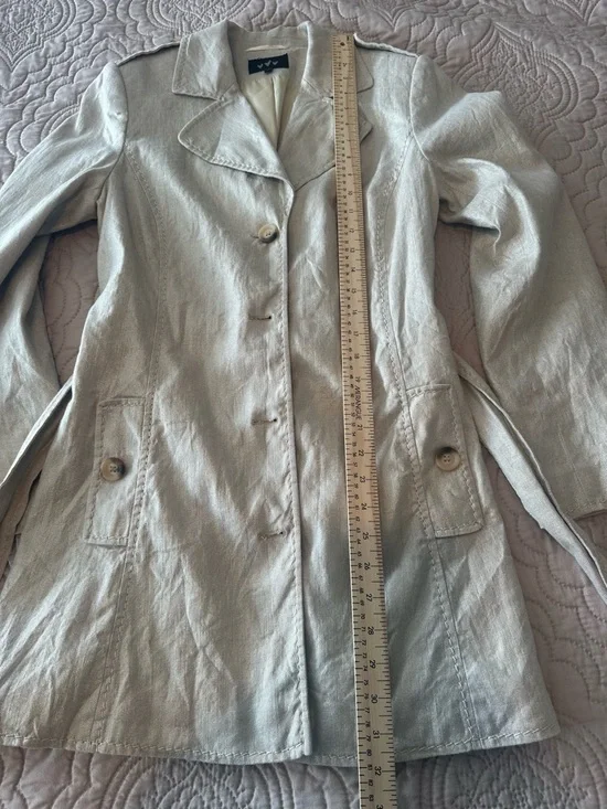 Linen Cotton Blend Metallic Trench Coat Chic Classic Statement Blazer Coat - Picture 13 of 14